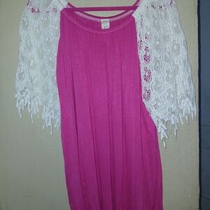 Lily Fuchsia Top with White Lace Sleeves